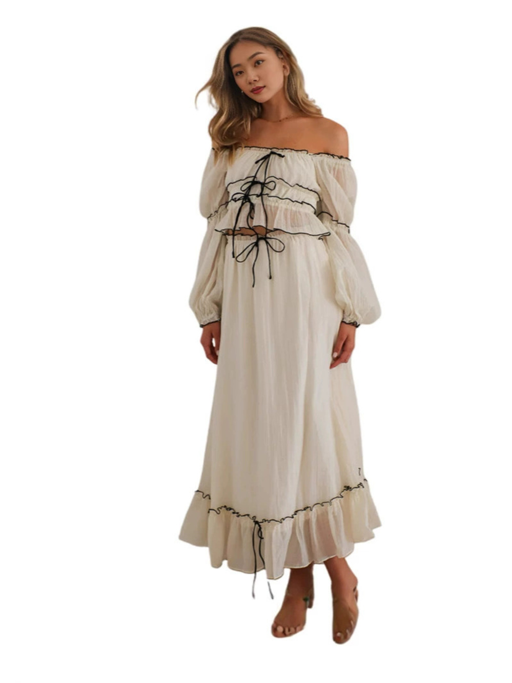 Zara New Summer Vacation Off Shoulder Puff Sleeve Top and Skirt Set